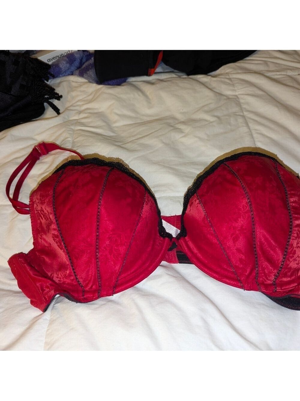 Lane Bryant Cacique: Red w/ Black Lace Trim Jacquard Style Bra Size 42DD-NWOT - Picture 3 of 11